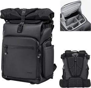 ULANZI B001 Rolltop Camera Backpack, 32.64L Professional Splash-proof Photography Camera Case Travel Business 2 in 1, f Photographers Unisex DSLR Mirrorless Camera Lens Tripod Holder 16'' Laptop Black