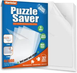 Ultra-Adhesion Transparent Puzzle Glue Sheets, 32 Puzzle Saver Sheets for Preserving Up to 4x1000-Piece Jigsaws
