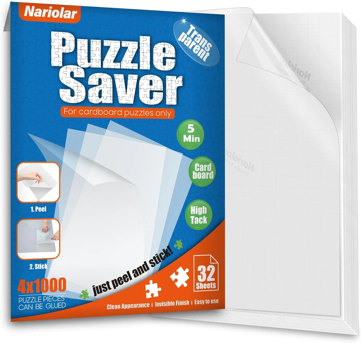Ultra-Adhesion Transparent Puzzle Glue Sheets, 32 Puzzle Saver Sheets for Preserving Up to 4x1000-Piece Jigsaws
