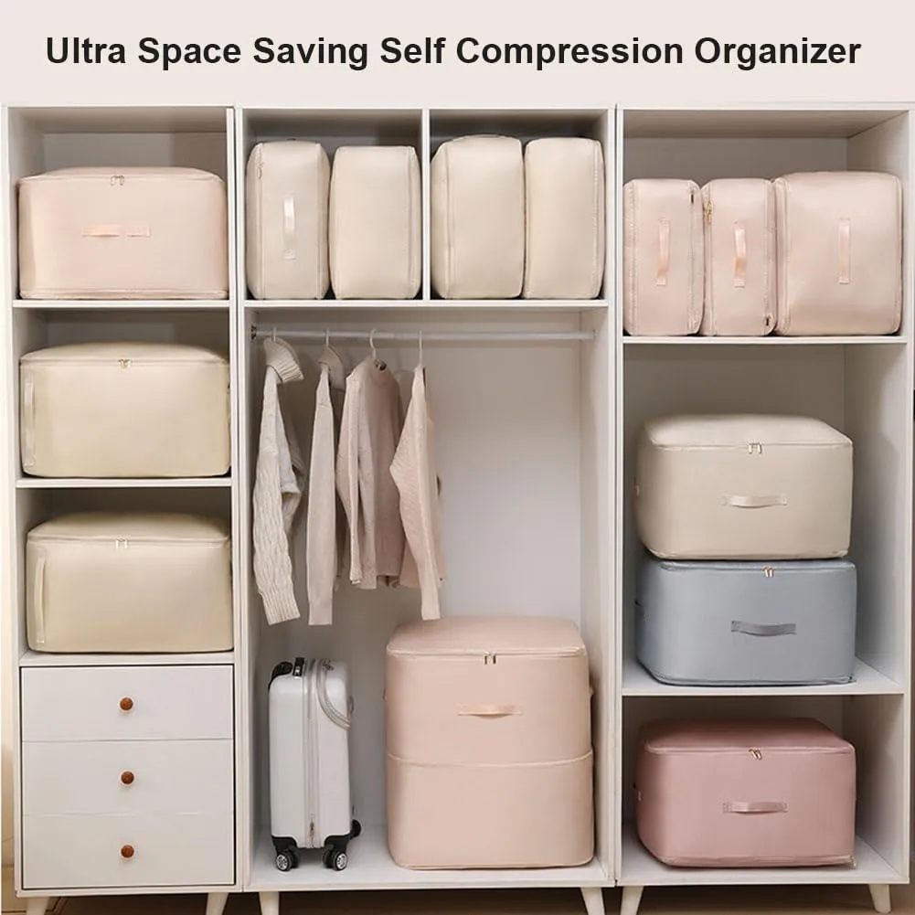 Ultra Space Saving Self Compression Organizer, Blanket Storage Bags, Comforter Storage for Organizing Bedroom, Closet, Clothing, Comforter (2pcs-C, X-Large (for quilts))