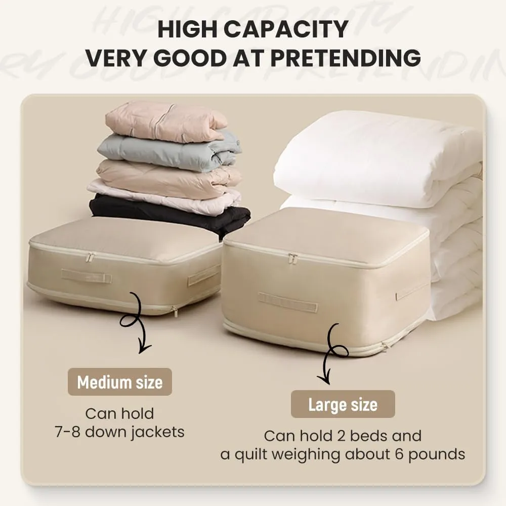 Ultra Space Saving Self Compression Organizer, Space Saving Self Compression Organizer for Comforters, 2024 New Self Compression Moving Organizer Bags Heavy Duty Moving Bags (Khaki, X-Large)