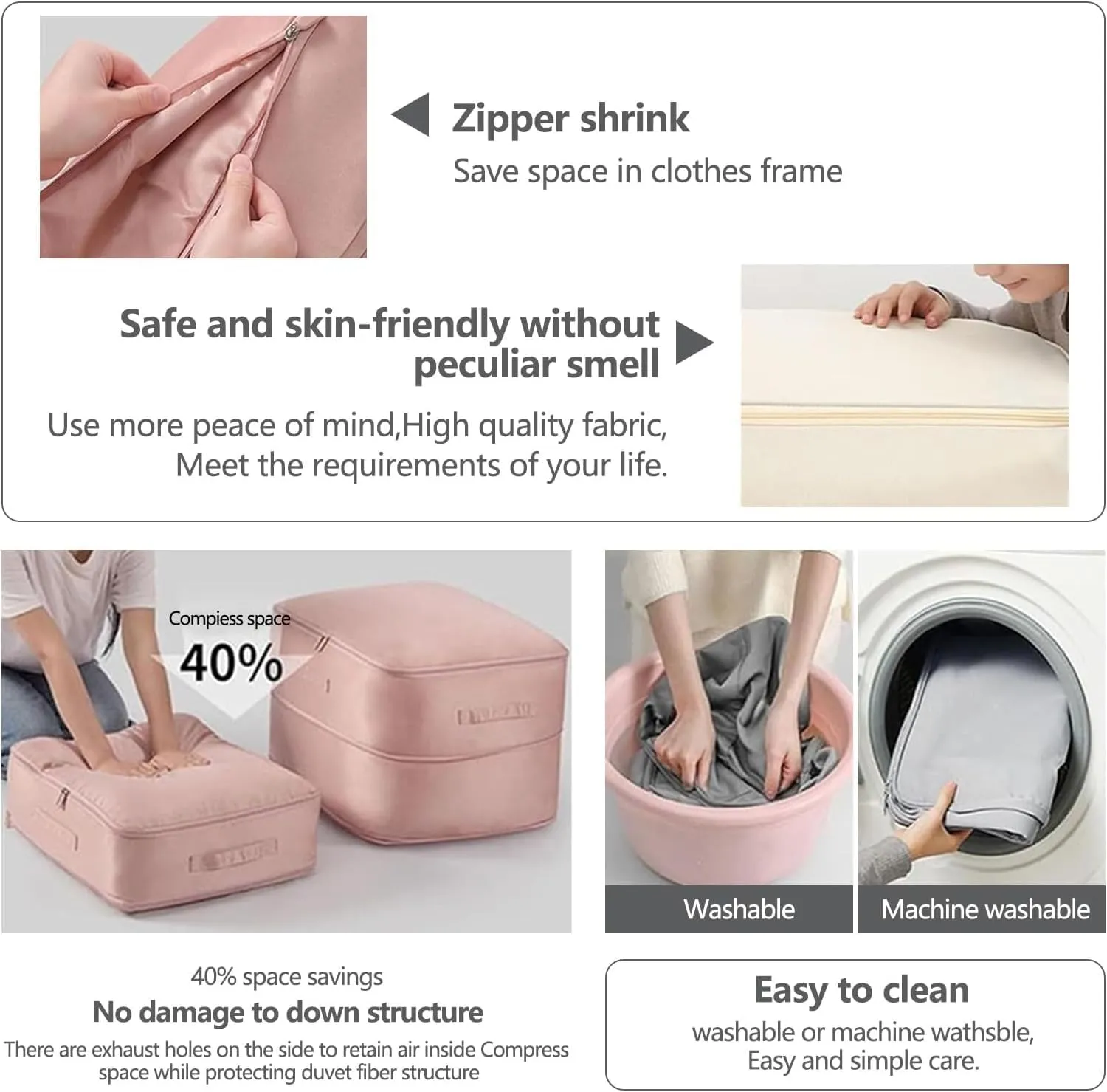 Ultra Space Saving Self Compression Organizer,Storage Bags,Heavy Duty Moving Bags,Storage Tote for Space Saving, Self Compression Moving Organizer Bags for Comforters,Clothes, Blankets(Pink, XL)