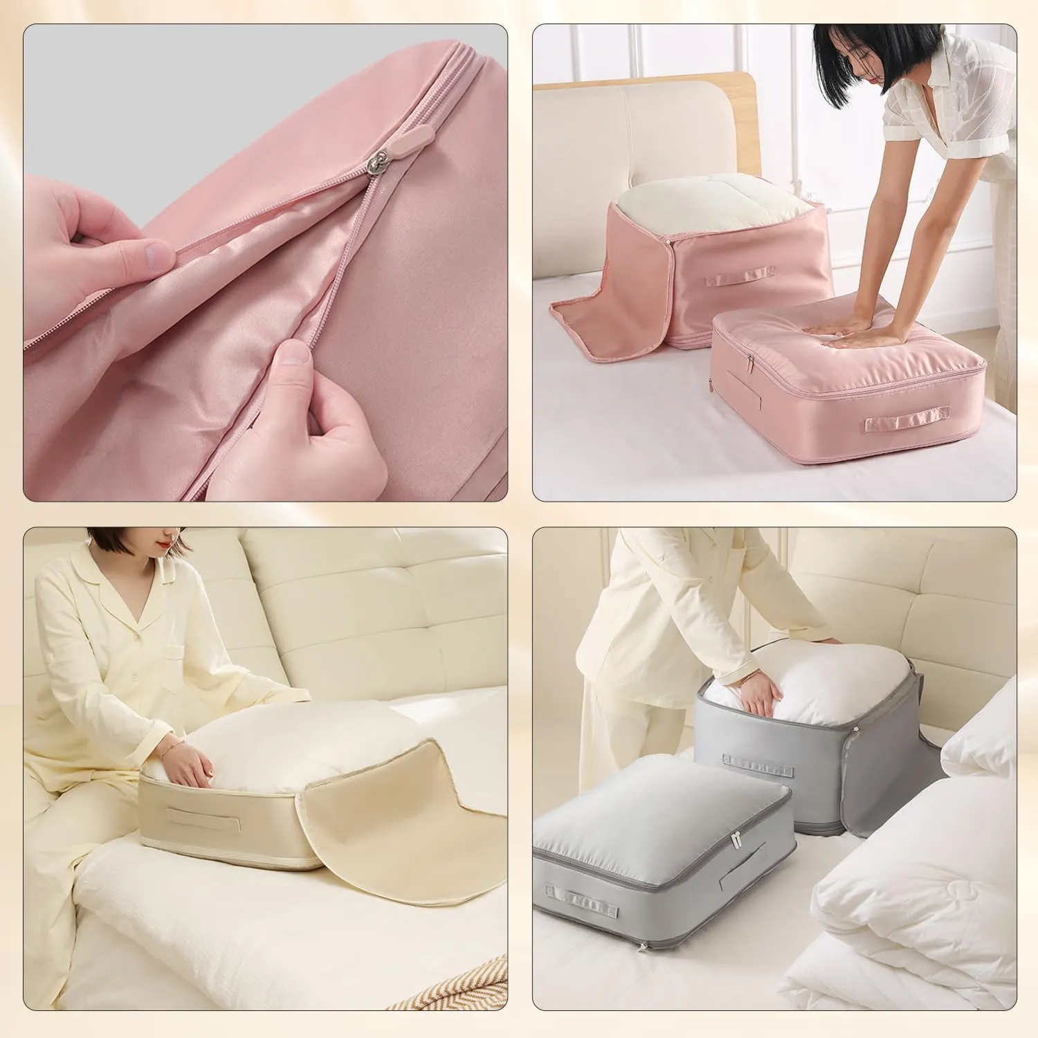 Ultra Space Saving Self Compression Organizer,Storage Bags,Heavy Duty Moving Bags,Storage Tote for Space Saving, Self Compression Moving Organizer Bags for Comforters,Clothes, Blankets(Pink, XL)