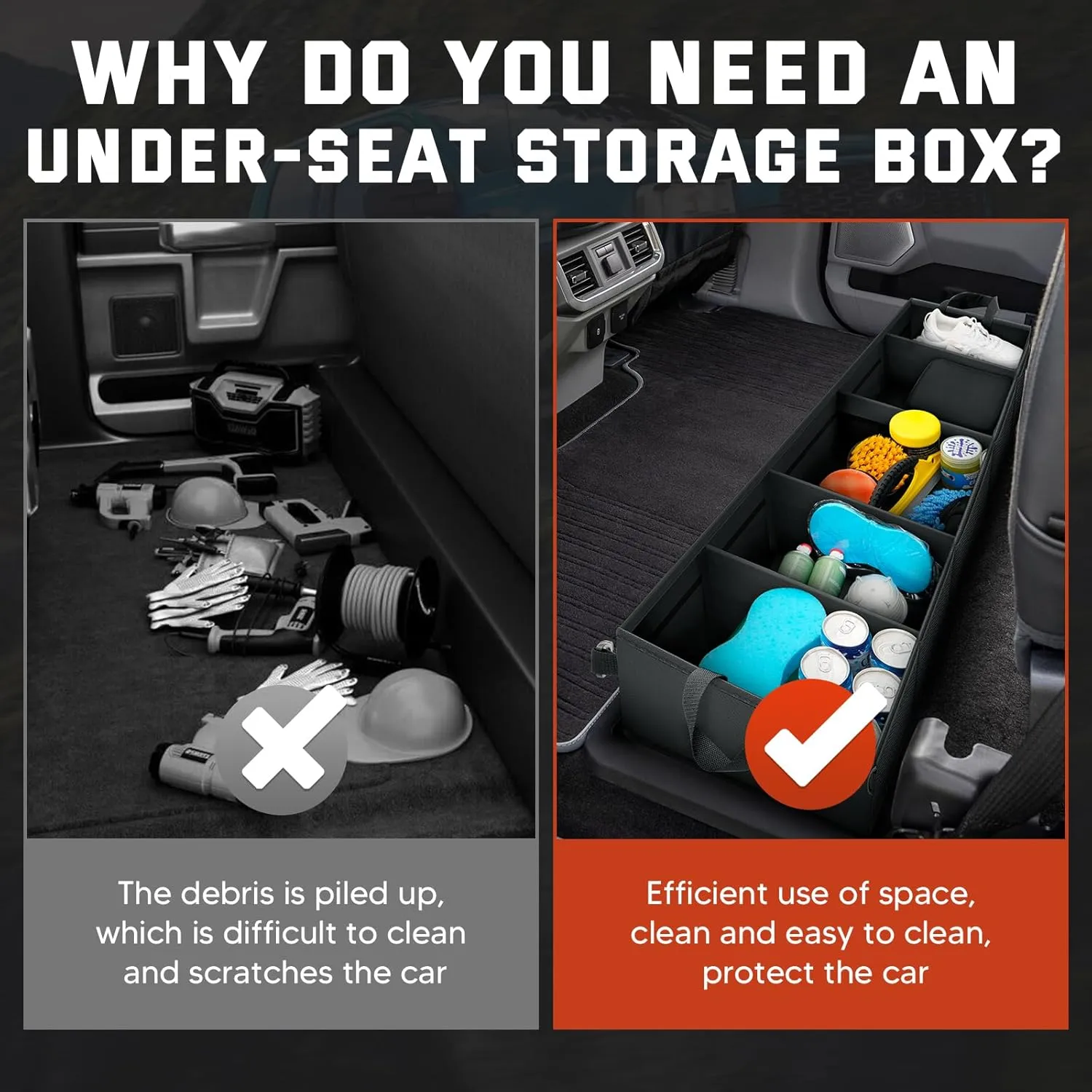 Under Seat Storage - Truck Underseat Tool Box Organizer with 3 Removable Dividers for 2015-2025 Ford F150 SuperCrew Cab & Crew Cab 2017-2024 F250 F350 F450 F550 Super Duty Under bench Storage