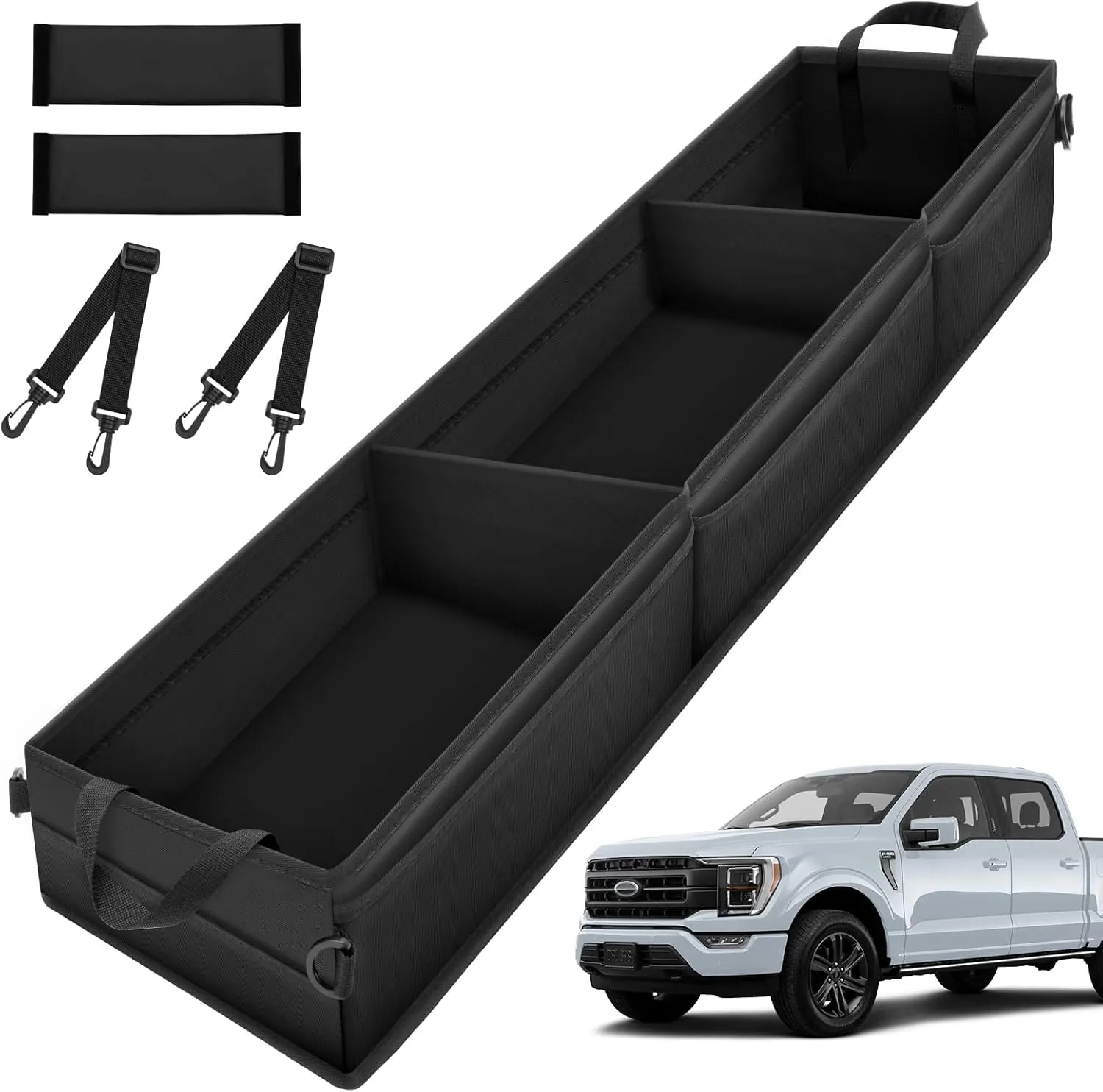 Under Seat Storage - Truck Underseat Tool Box Organizer with 3 Removable Dividers for 2015-2025 Ford F150 SuperCrew Cab & Crew Cab 2017-2024 F250 F350 F450 F550 Super Duty Under bench Storage