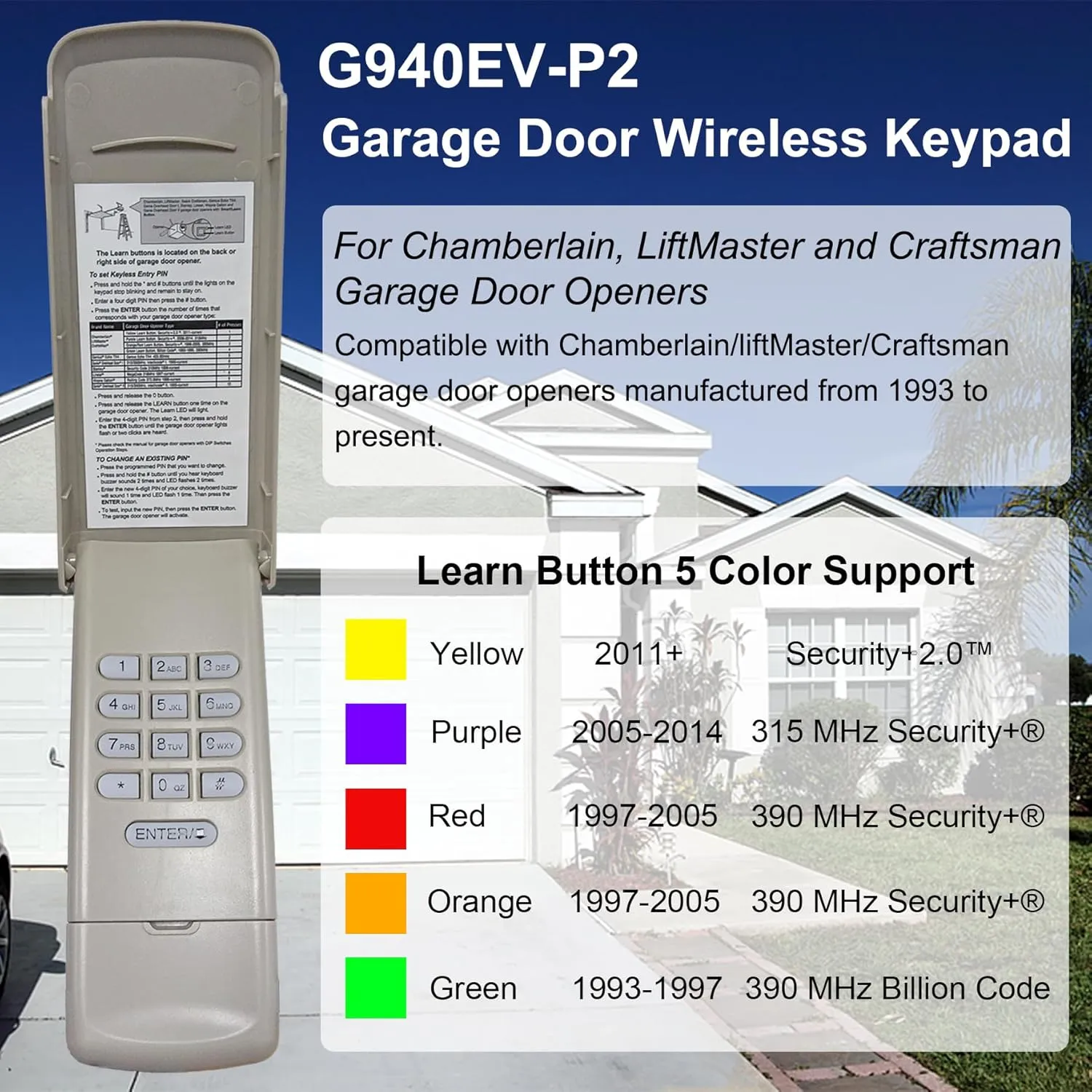 Universal Garage Door Opener Keypad for Liftmaster Chamberlain Craftsman Wayne Dalton Openers Produced since 1993, Wireless Keypad Keyless Entry, Replaces 877/878MAX 377/977/877/66LM,Safe Security 2.0
