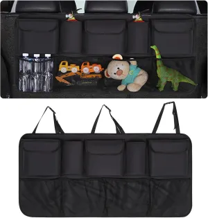 Upgraded Car Trunk Organizer,Large Capacity Backseat Car Organizer with Stretch Mesh and Hanging Organizer,Oxford Fabric Car Trunk Storage for Most Cars,Trucks,SUVs
