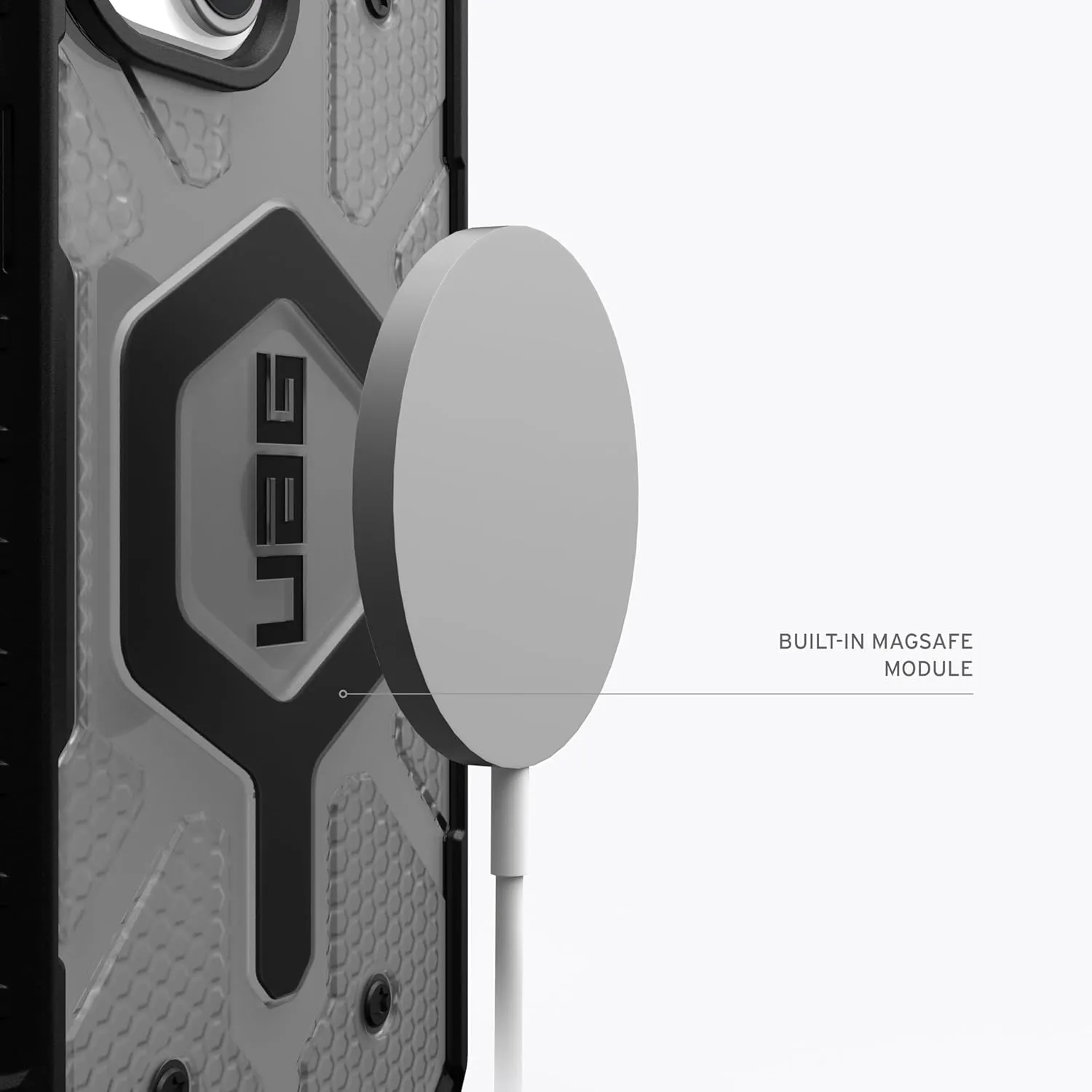 URBAN ARMOR GEAR UAG Case Compatible with iPhone 15 Plus Case 6.7" Pathfinder Clear Ash/Black Built-in Magnet Compatible with MagSafe Charging Rugged Transparent Dropproof Protective Cover