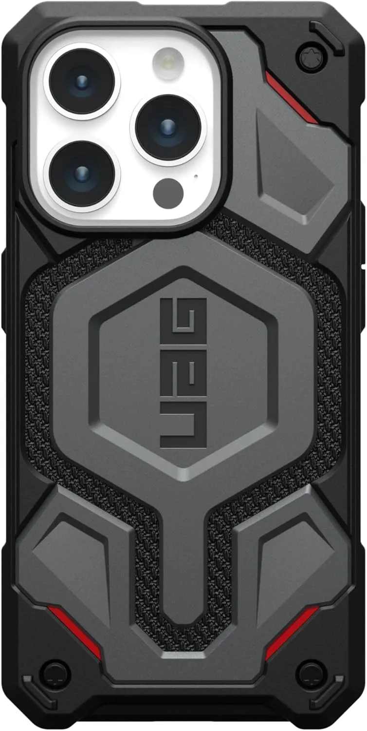 URBAN ARMOR GEAR UAG Case [Updated Ver] Compatible with iPhone 15 Pro Case 6.1" Monarch Pro Kevlar Silver Built-in Magnet Compatible with MagSafe Charging Premium Rugged MIL-STD Protective Cover