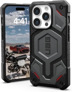 URBAN ARMOR GEAR UAG Case [Updated Ver] Compatible with iPhone 15 Pro Case 6.1" Monarch Pro Kevlar Silver Built-in Magnet Compatible with MagSafe Charging Premium Rugged MIL-STD Protective Cover