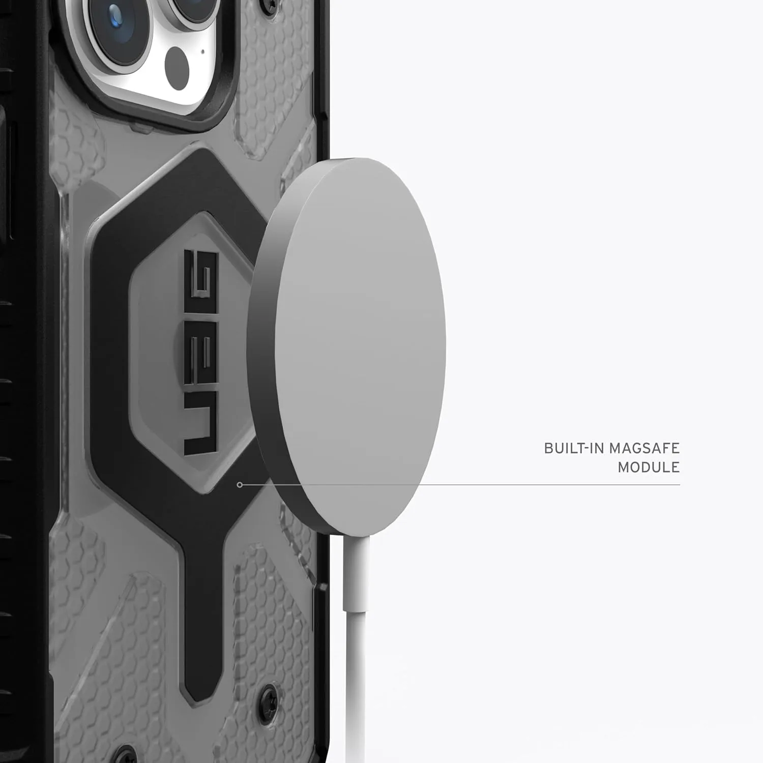 URBAN ARMOR GEAR UAG Case [Updated Version] Compatible with iPhone 15 Pro 6.1" Pathfinder Clear Ash/Black Built-in Magnet Compatible with MagSafe Charging Rugged Transparent Dropproof Protective Cover