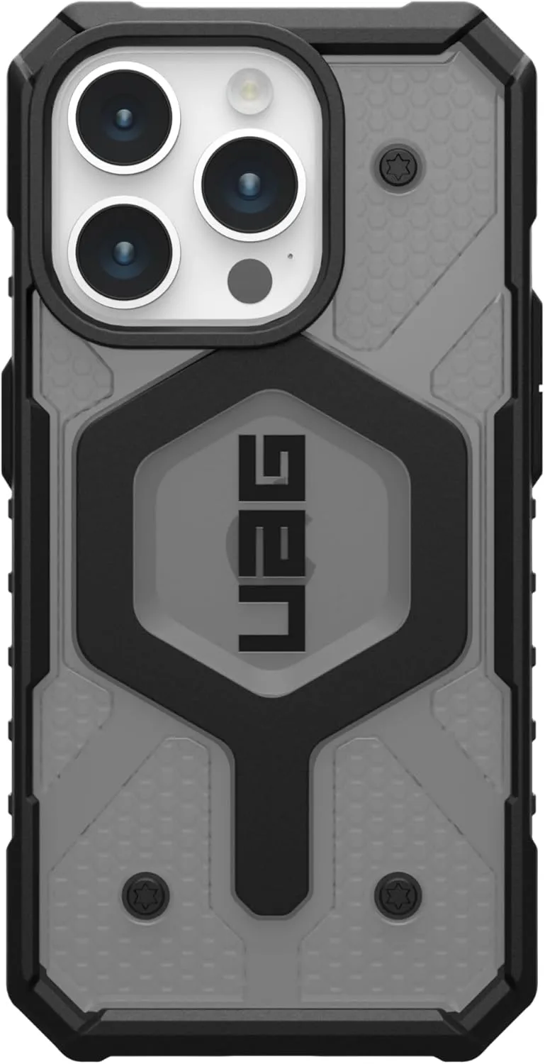 URBAN ARMOR GEAR UAG Case [Updated Version] Compatible with iPhone 15 Pro 6.1" Pathfinder Clear Ash/Black Built-in Magnet Compatible with MagSafe Charging Rugged Transparent Dropproof Protective Cover