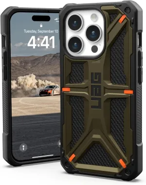 URBAN ARMOR GEAR UAG Case [Updated Version] Compatible with iPhone 15 Pro Case 6.1" Monarch Kevlar Element Green Rugged Heavy Duty Military Grade Drop Tested Protective Cover