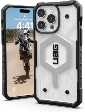 URBAN ARMOR GEAR UAG Case [Updated Version] Compatible with iPhone 15 Pro Max Case 6.7" Pathfinder Clear Ice/Silver Built-in Magnet Compatible with MagSafe Charging Rugged Transparent Protective Cover