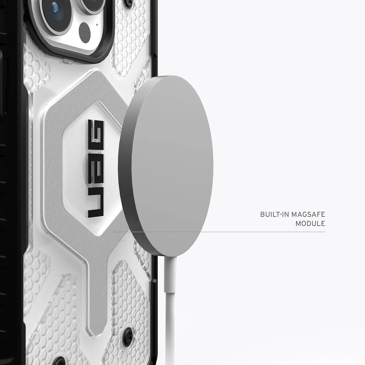 URBAN ARMOR GEAR UAG Case [Updated Version] Compatible with iPhone 15 Pro Max Case 6.7" Pathfinder Clear Ice/Silver Built-in Magnet Compatible with MagSafe Charging Rugged Transparent Protective Cover