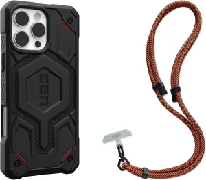 URBAN ARMOR GEAR UAG Designed for iPhone 16 Pro Max Case Monarch Pro, Compatible with MagSafe Case Bundle with Civilian Crossbody Lanyard 10mm (Kevlar Black   Rust/Black)