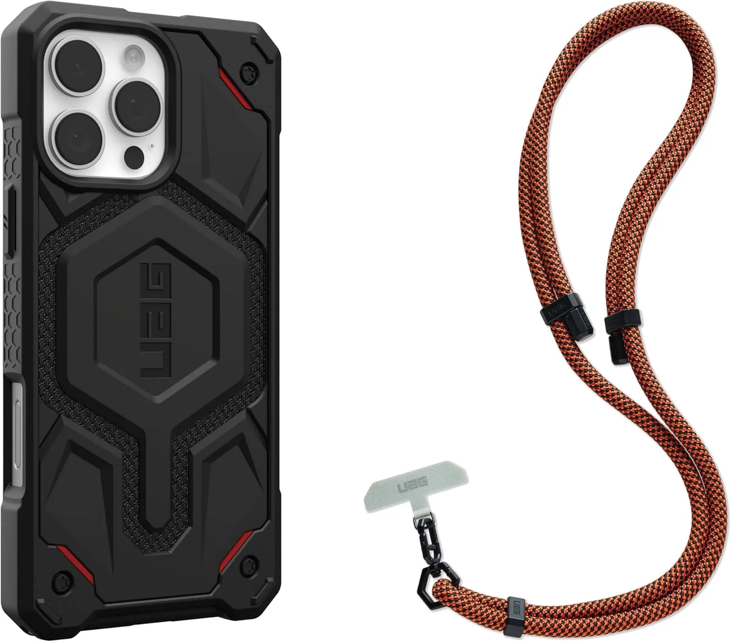 URBAN ARMOR GEAR UAG Designed for iPhone 16 Pro Max Case Monarch Pro, Compatible with MagSafe Case Bundle with Civilian Crossbody Lanyard 10mm (Kevlar Black   Rust/Black)