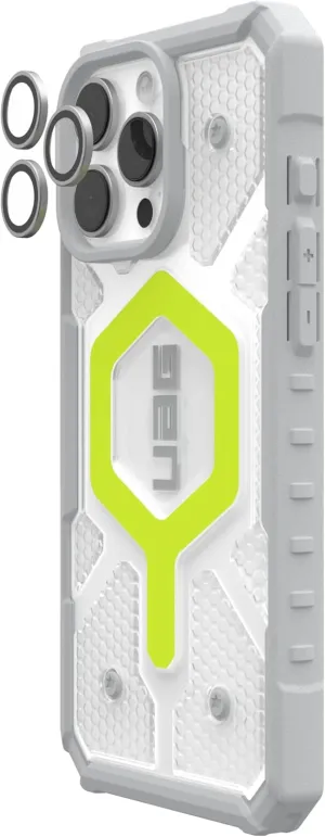 URBAN ARMOR GEAR UAG Designed for iPhone 16 Pro Max Case Pathfinder Clear, Compatible with MagSafe Case Bundle with Lens Shield Camera Protector (Active Neon   Titanium/Clear)