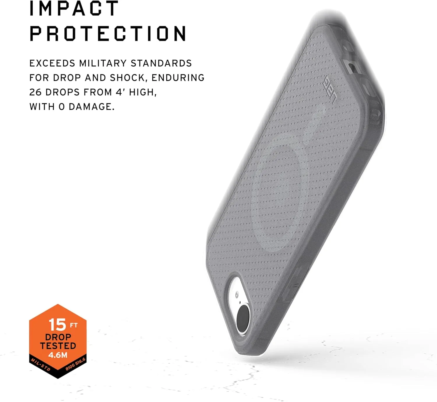 URBAN ARMOR GEAR UAG Designed for iPhone 16e Case Dot - Compatible with MagSafe Rugged Lightweight Textured Clear Military Grade Drop Proof Protective Cover, Ash