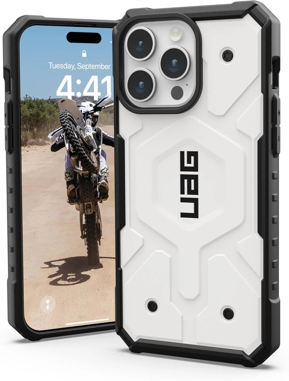 URBAN ARMOR GEAR UAG [Updated Ver] Compatible with iPhone 15 Pro Max Case 6.7" Pathfinder White Built-in Magnet Compatible with MagSafe Charging Rugged Military Grade Dropproof Protective Cover