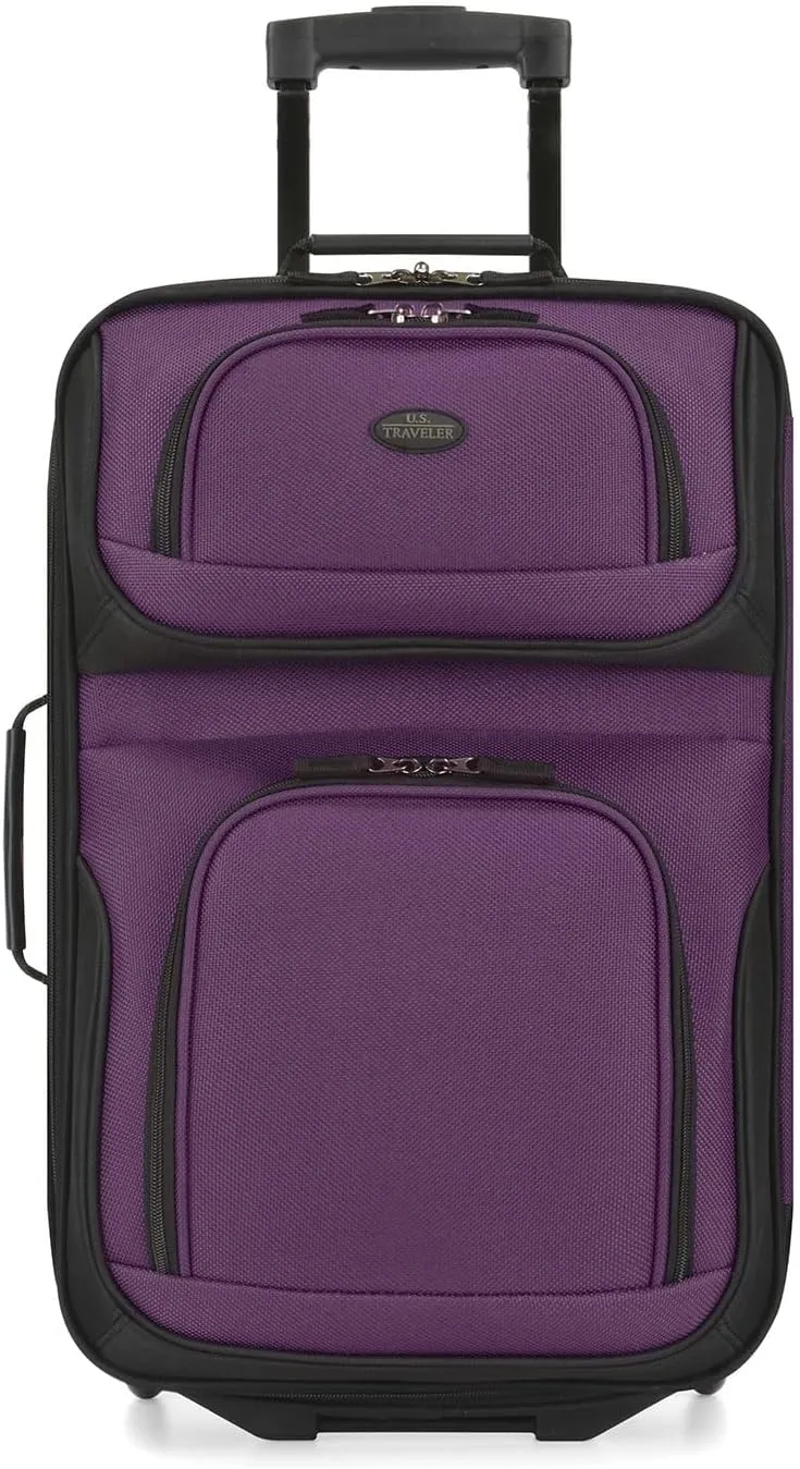 U.S. Traveler Lightweight Rolling 20" Carry On Luggage Softside Suitcase, Purple, 2 Wheel-1 Piece