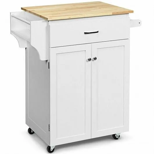 Utility Rolling Storage Cabinet Kitchen Island Cart with Spice Rack-White - Colo