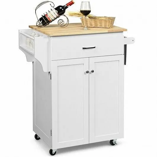 Utility Rolling Storage Cabinet Kitchen Island Cart with Spice Rack-White - Colo