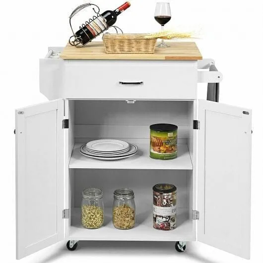 Utility Rolling Storage Cabinet Kitchen Island Cart with Spice Rack-White - Colo