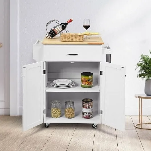 Utility Rolling Storage Cabinet Kitchen Island Cart with Spice Rack-White - Colo