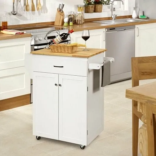 Utility Rolling Storage Cabinet Kitchen Island Cart with Spice Rack-White - Colo