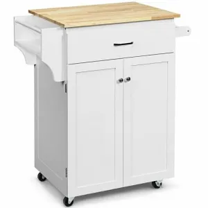 Utility Rolling Storage Cabinet Kitchen Island Cart with Spice Rack-White - Colo