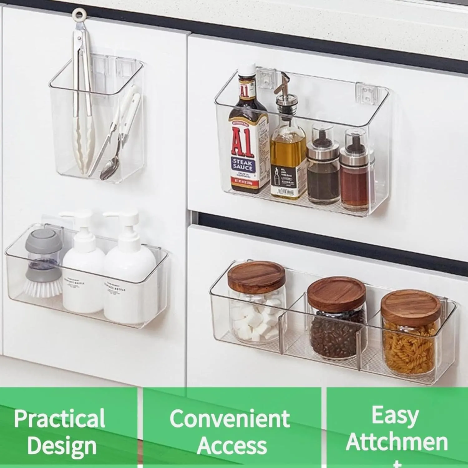 vacane Plastic Over Cabinet Door Organizer, Adhesive Mount Storage Organizer Container Makeup Organizer Hanging Basket Bins For Craft Room, Pantry, Office, Space Saving Holder for Kitchen Bags-M