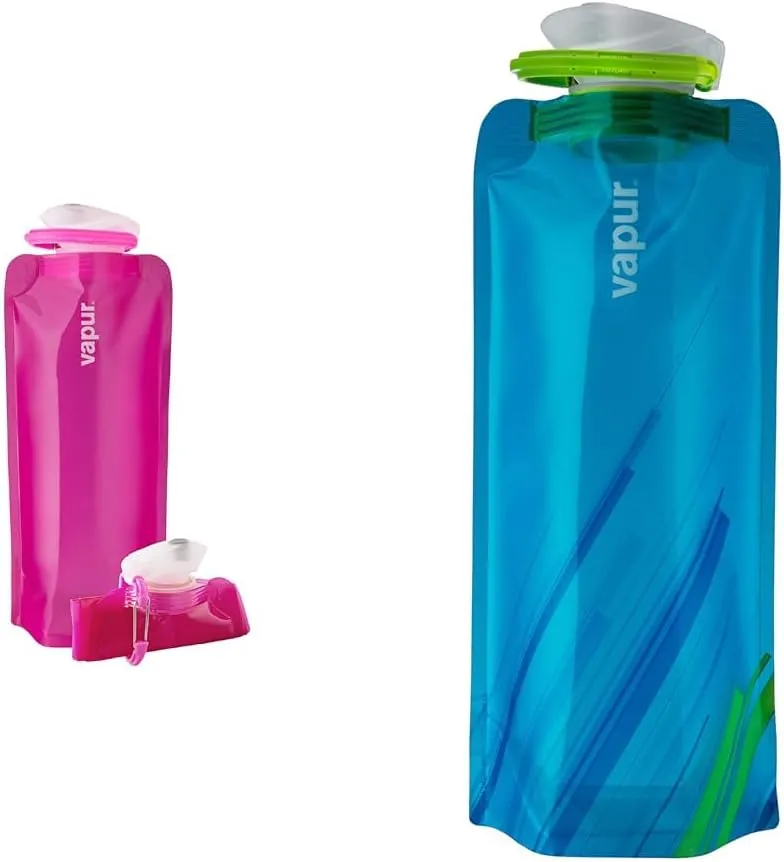 Vapur 23 Ounce and .70 Liter Collapsible Wide Mouth Anti-Bottles with Detachable Carabiners, Pack of 1 Each, Magenta and Water Blue