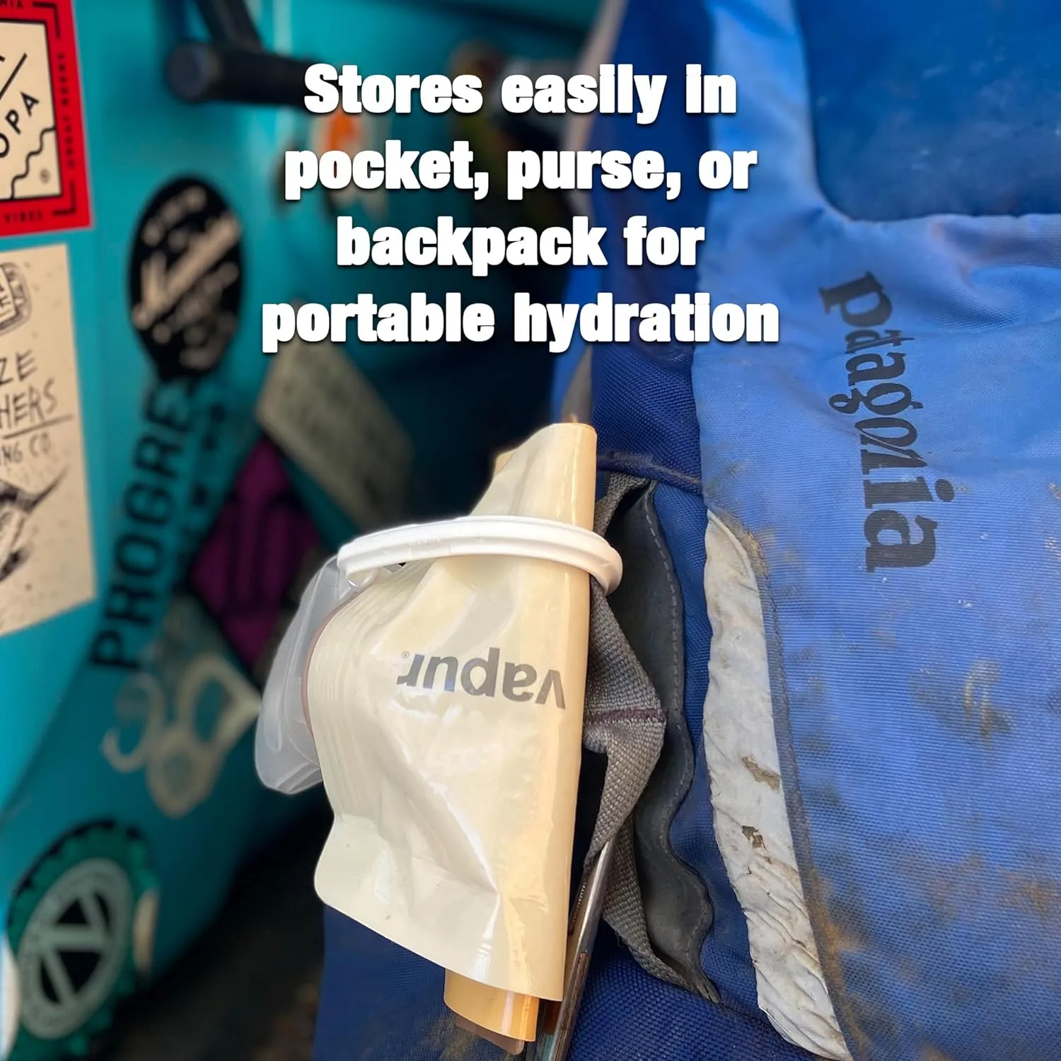 Vapur Collapsible Water Bottle With Carabiner, Compact Bottle Folds Flat For Hydration On The Go, Ideal for Traveling, Hiking or Camping, 16 Ounce, Cyan Blue, Pack of 1