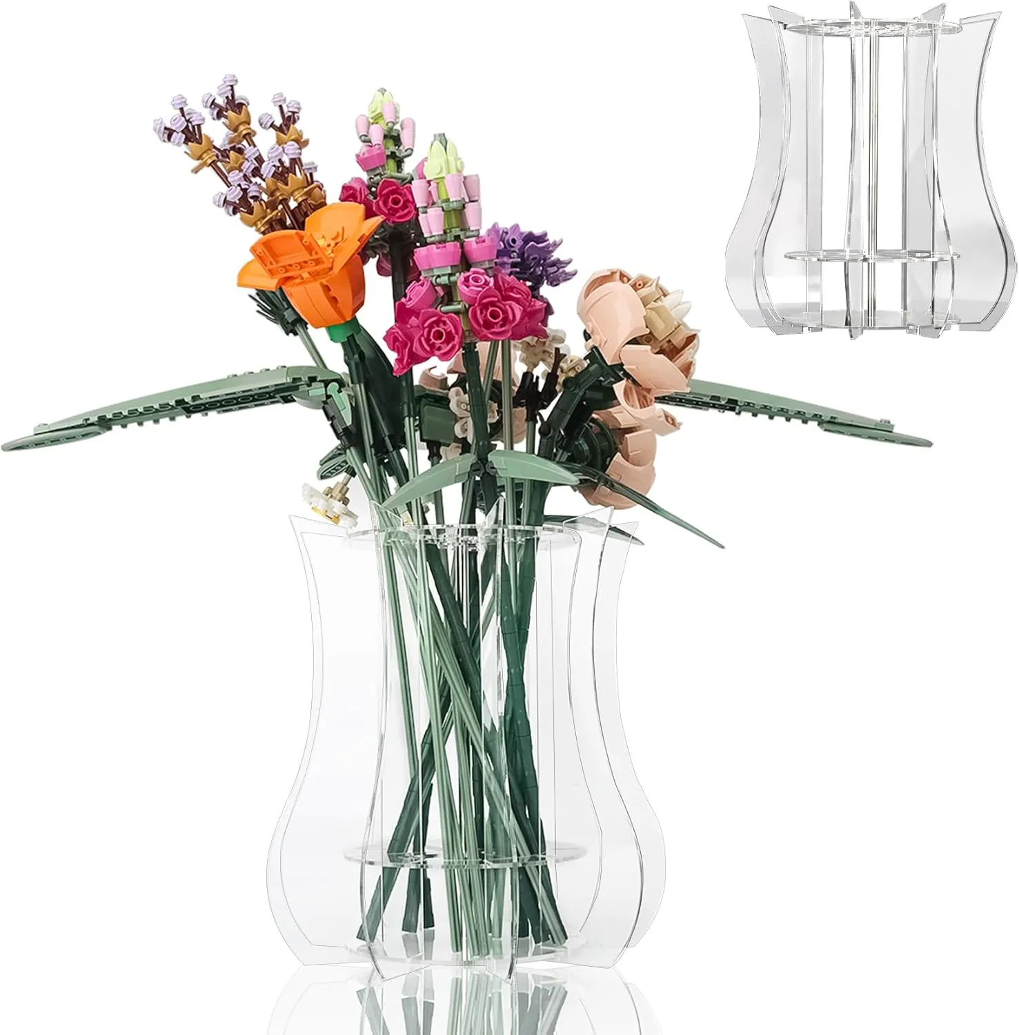 Vase Holder fit for Lego Flowers Bouquet - Acrylic Puzzle Vase fit for Lego Botanical Collection Building, Adult Gift Display Stand for Roses Orchid Sunflower (Transparent)