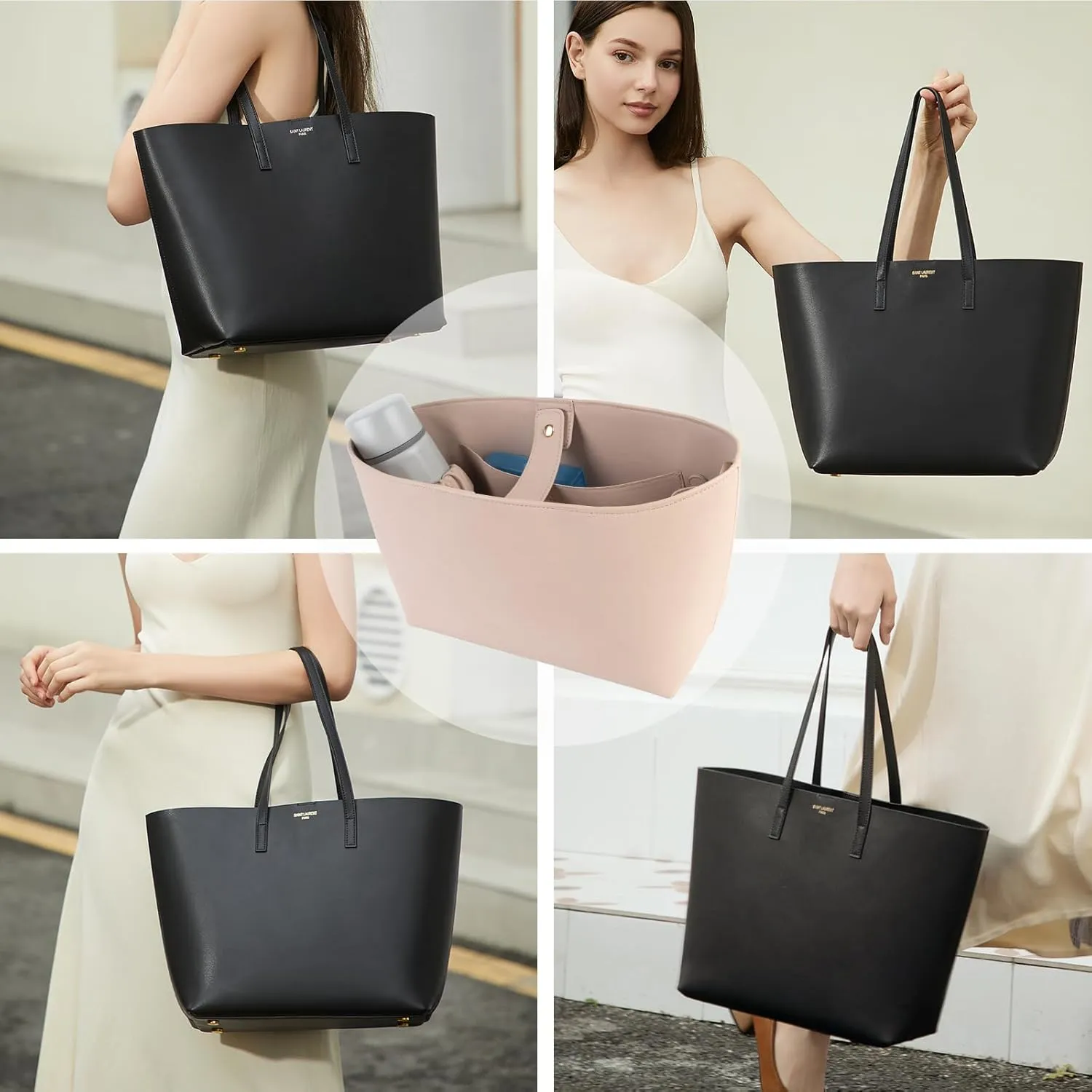 Vegan Leather Tote Bag Organizer Insert,Multi-Pocket Purse Organizers,with 15-Inch Laptop Compatible with Saint Laurent Tote E/W、LV Neverfull MM and More(SL)