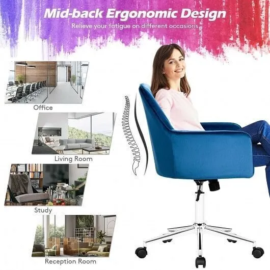 Velvet Accent Office Armchair with Adjustable Swivel and Removable Cushion-Blue