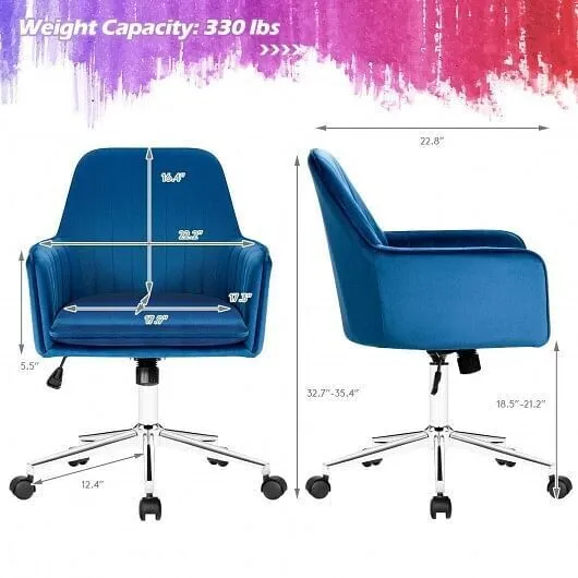 Velvet Accent Office Armchair with Adjustable Swivel and Removable Cushion-Blue