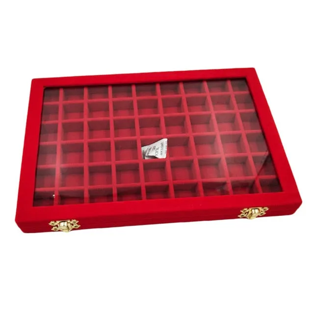 Velvet Jewelry Box Jewellery Storage Earring Organizer with Glass for Lid Ring Bracelet Necklace Watch Pendant Tray Showcase Gif