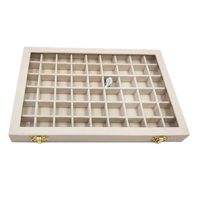 Velvet Jewelry Box Jewellery Storage Earring Organizer with Glass for Lid Ring Bracelet Necklace Watch Pendant Tray Showcase Gif