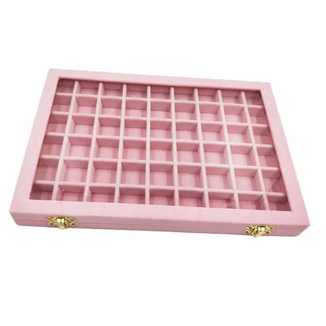 Velvet Jewelry Box Jewellery Storage Earring Organizer with Glass for Lid Ring Bracelet Necklace Watch Pendant Tray Showcase Gif