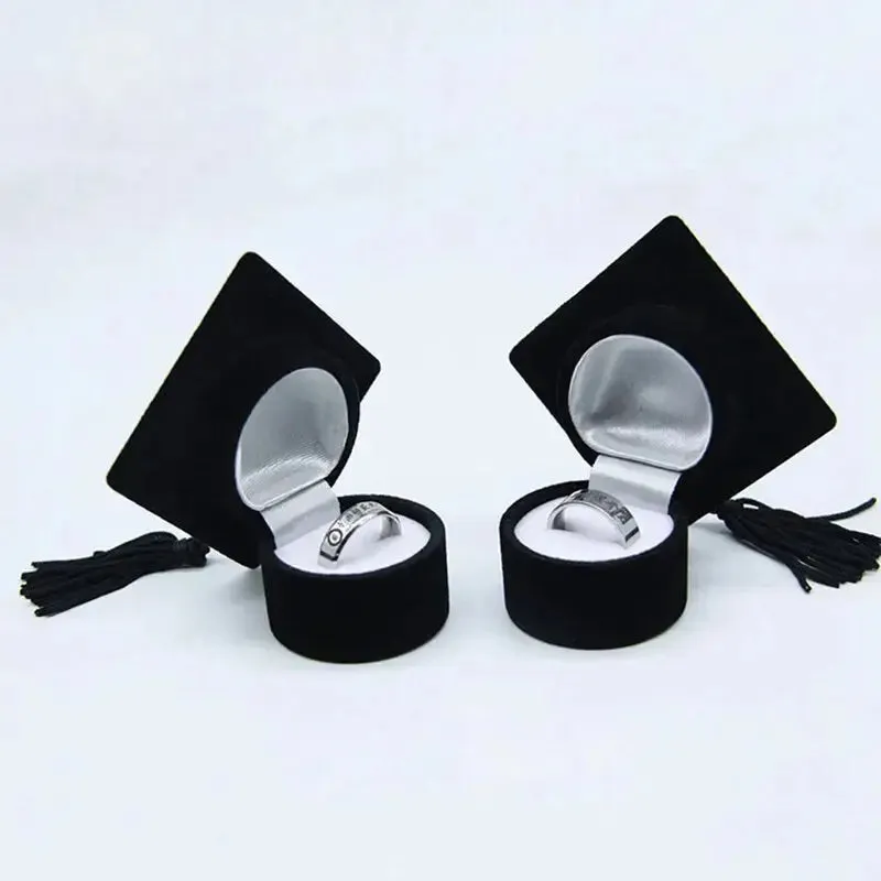 Velvet Ring Box Graduation Bachelor Cap Jewelry Packging Box Wedding Engagement Earring Box Graduation Gift Jewelry Organizer