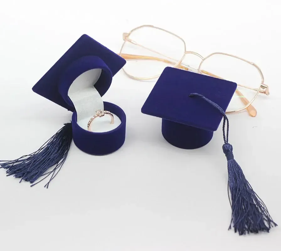 Velvet Ring Box Graduation Bachelor Cap Jewelry Packging Box Wedding Engagement Earring Box Graduation Gift Jewelry Organizer