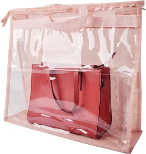 Vercord Clear PVC Handbag Dust-Free Cover Moistureproof Purse Storage Bag Organizer with Handle Zipper Space-Save Holder for Closet Pink XXL