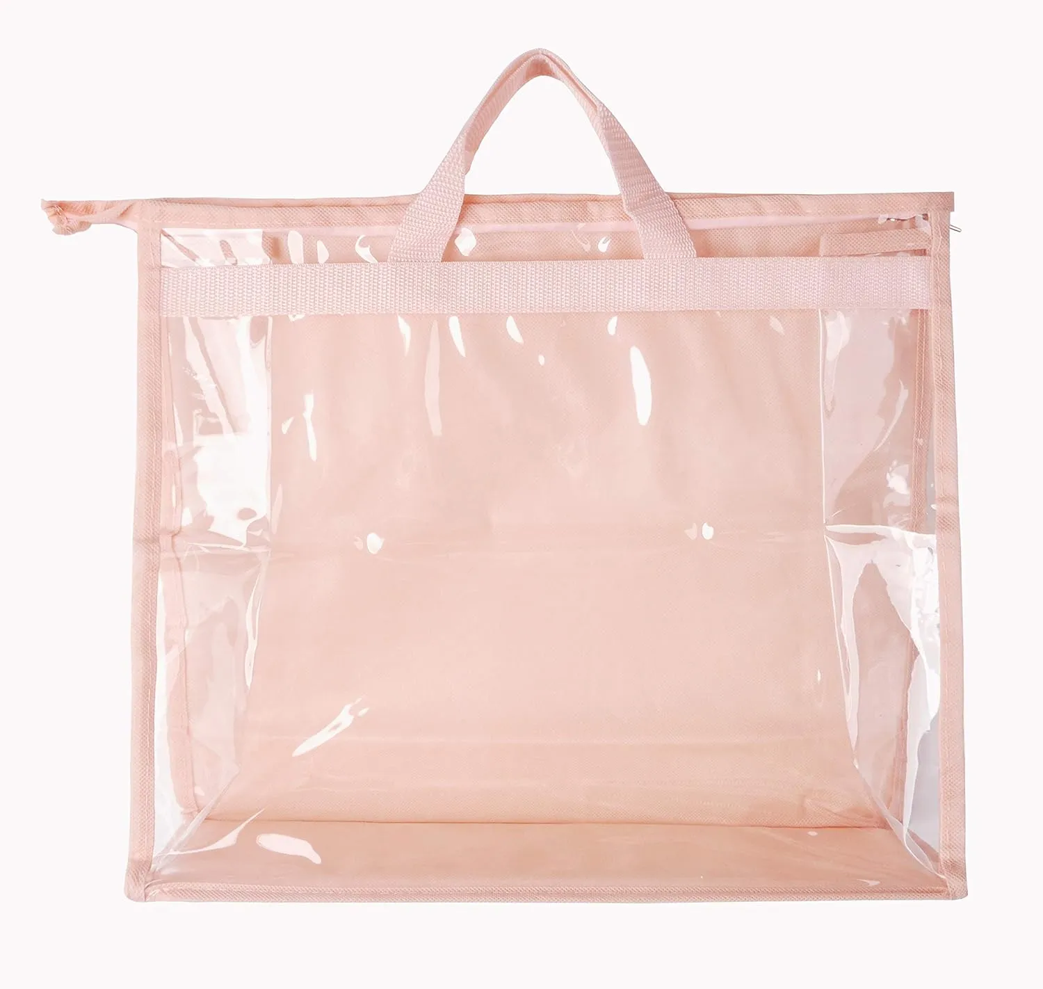 Vercord Clear PVC Handbag Dust-Free Cover Moistureproof Purse Storage Bag Organizer with Handle Zipper Space-Save Holder for Closet Pink XXL
