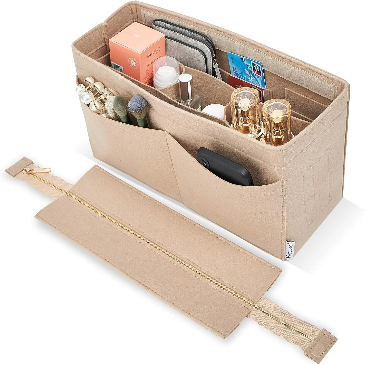 Vercord Felt Purse Organizer Insert Onthego 35 Handbag Tote Bag Organizer Bag in Bag with Removable Zipper