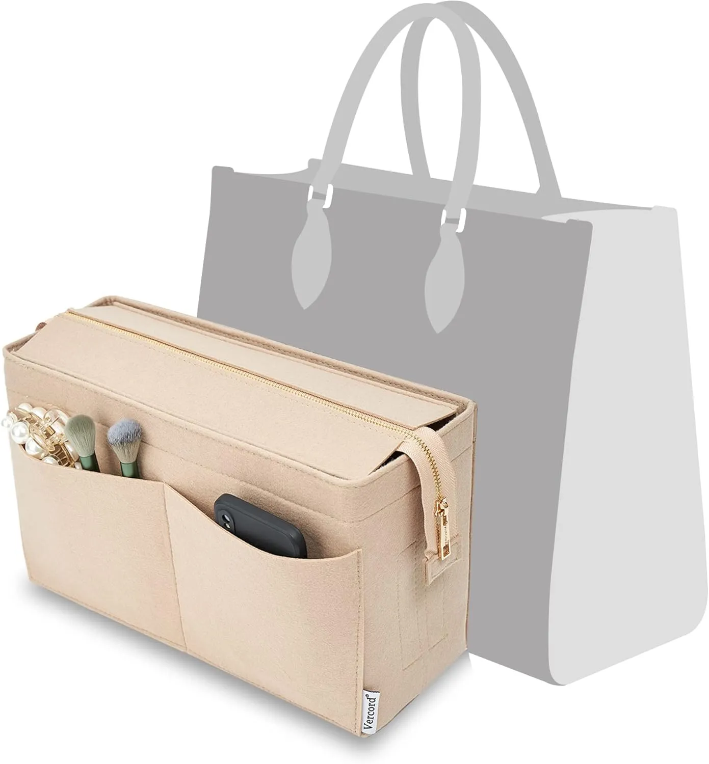 Vercord Felt Purse Organizer Insert Onthego 35 Handbag Tote Bag Organizer Bag in Bag with Removable Zipper