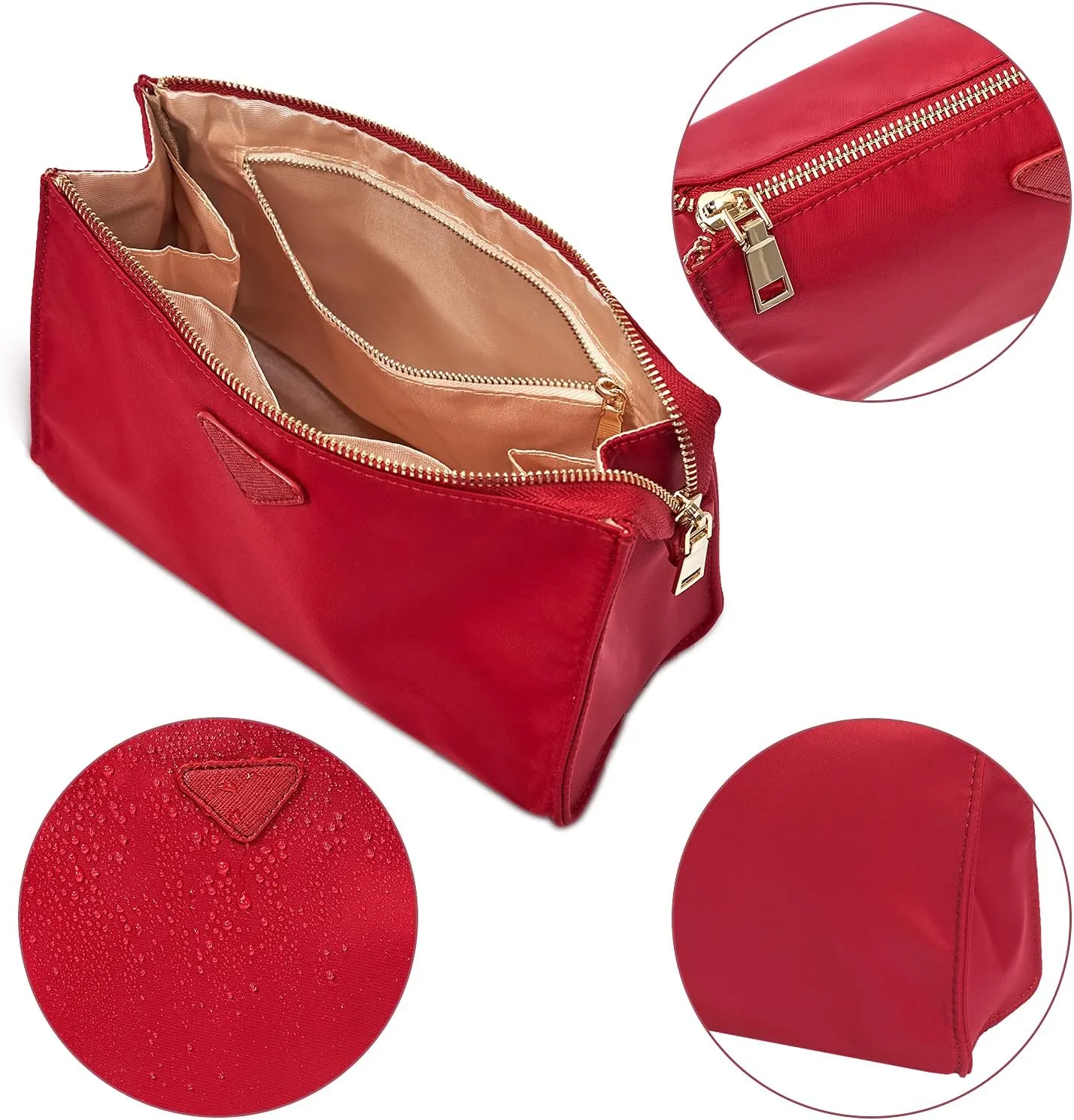 Vercord Nylon Purse Organizer Insert for Hangbags Comestic Storage Toiletry Kit Bag in Bag with Zipper Pocket Red S