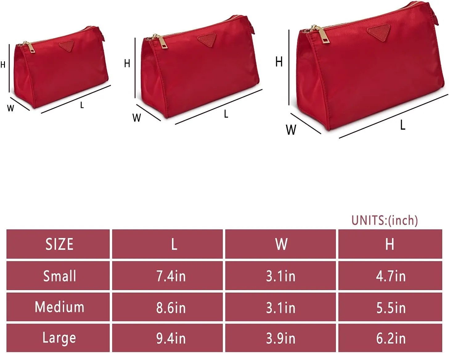 Vercord Nylon Purse Organizer Insert for Hangbags Comestic Storage Toiletry Kit Bag in Bag with Zipper Pocket Red S