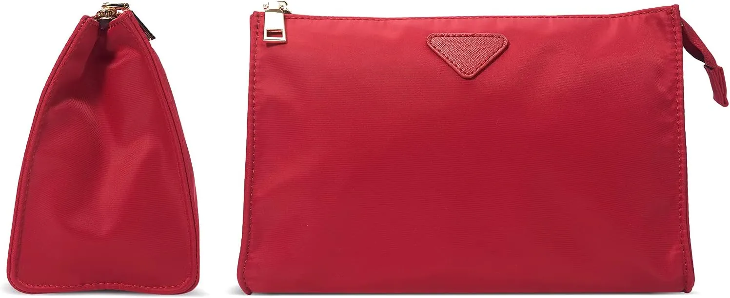 Vercord Nylon Purse Organizer Insert for Hangbags Comestic Storage Toiletry Kit Bag in Bag with Zipper Pocket Red S
